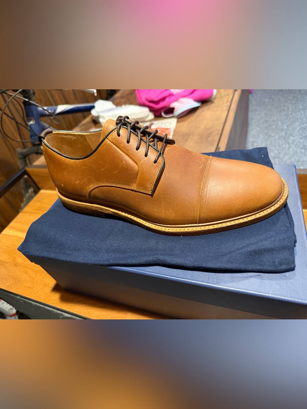 Warfield & Grand Tan Leather Derby Shoes with Dark Brown Laces